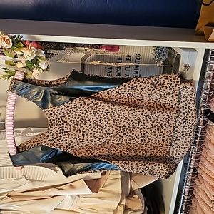Leopard print top with faux leather detail